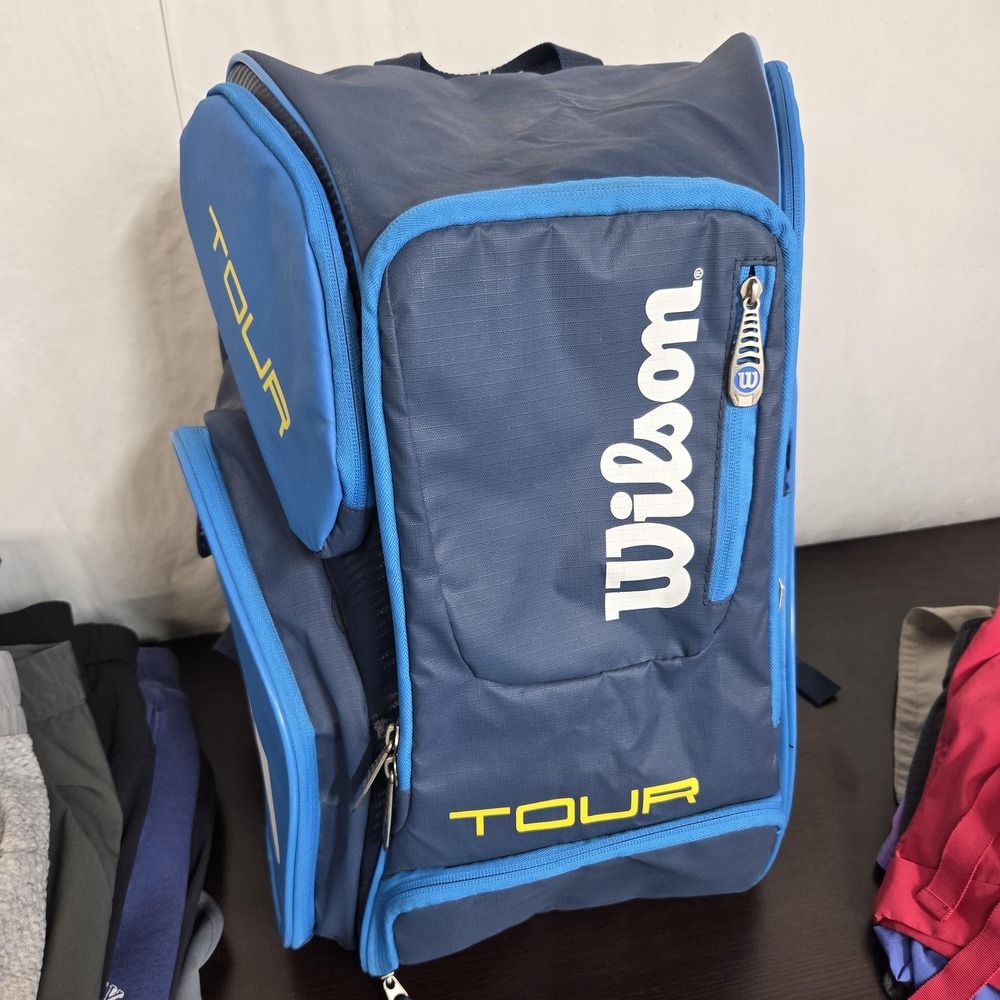 Wilson Tour Tennis Backpack Blue Navy Racket Gear Bag Pockets One Size